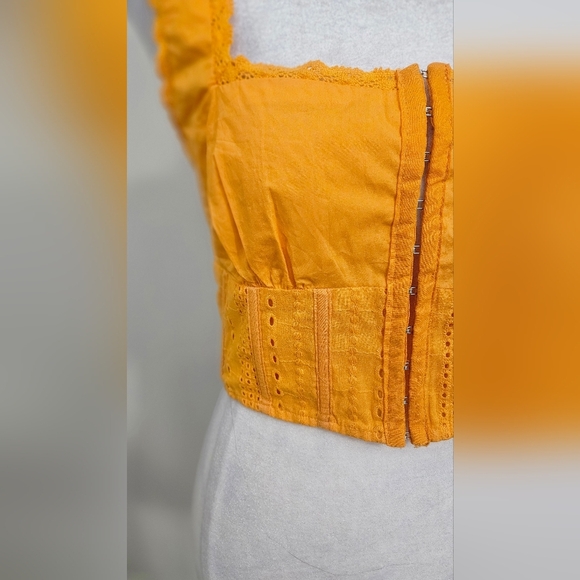 FOREVER 21 Lace Trim Corset Cotton Crop Top In Orange. Size Small NWT - Picture 10 of 16